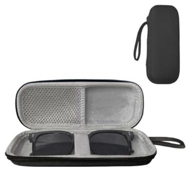 Imagem de LMCHTTY Estojo de óculos de sol duplo rígido organizador de óculos de viagem com alças elásticas e bolso de malha suporte duplo para óculos, Preto, 1PC