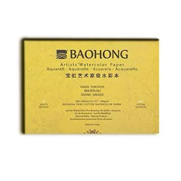 Imagem de BAOHONG Bloco de papel aquarela para artistas (20 folhas, coladas em quatro bordas), 100% algodão, sem ácido, 63,5 kg/300 g/m2, suprimentos de arte em aquarela para pintura úmida, seca e mista (grão