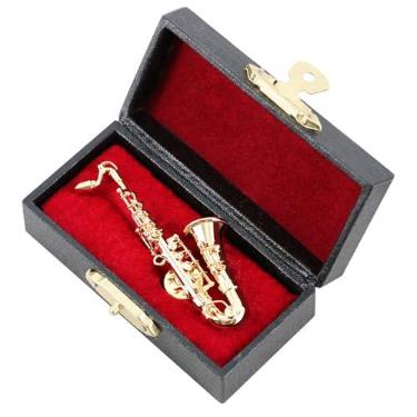 Imagem de EASTROCK Broche de saxofone, broche de saxofone tenor banhado a ouro de 6,5 cm em miniatura com estojo para presente musical presente de aniversário
