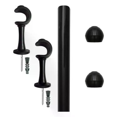 Imagem de Kit Varão para Cortina 0276 Configuração Simples Preto Alumark 2M 19MM