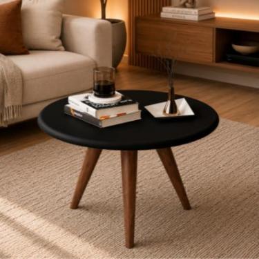 Imagem de Mesa Centro Livia Com Pés De Madeira 30 cm Altura Preto - JM3 Móveis