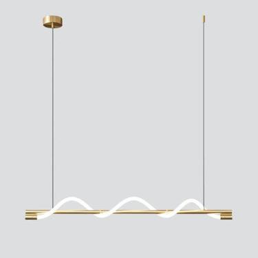 Imagem de Iluminação moderna com luminárias LED para sala de jantar, luminárias pendentes lineares de teto, lustre dourado para ilha de cozinha, luminária pendente linear minimalista com regulagem de