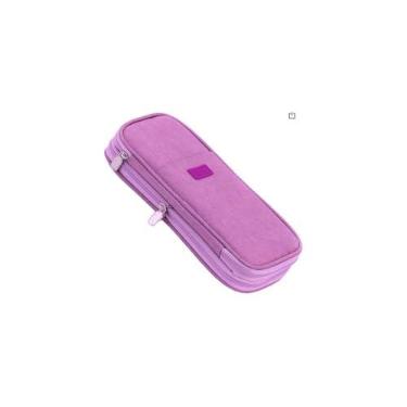 Imagem de Estojo Escolar Quadrado, Tie Dye Roxo, Poliéster, 26x16,5x6cm, com 13 Divisórias para Lápis e Bolso em Tela, Capacidade 2,5L