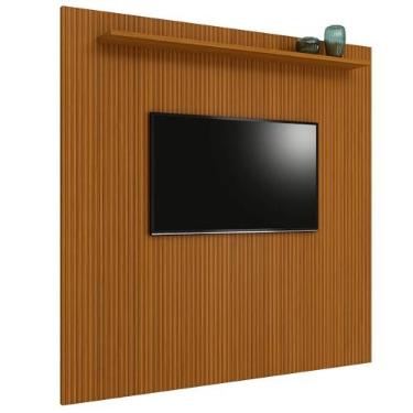 Imagem de Painel Para Tv Até 75 Polegadas Ripado Impressão 3d Egeo Com Prateleira 2,25m Cedro Edn