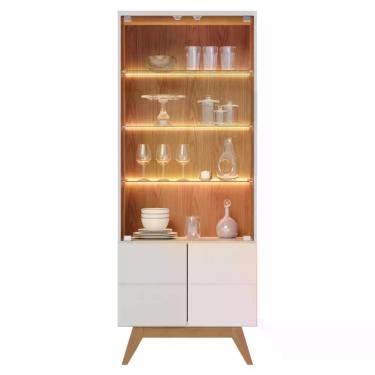 Imagem de Cristaleira 2 Portas De Vidro Pisa Off White Matte Freijó