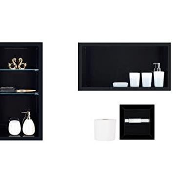 Imagem de Nicho Em Porcelanato Para Banheiro - kit com 3 peças (Preto Liso)