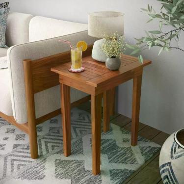 Imagem de Mesa Lateral 50x35 Ripada Madeira Rustica Castanho