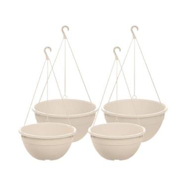 Imagem de Vasos Cuia Suspensos com Gancho 2 de 7,5L e 2 de 4,4L para Plantas Jardim Varanda Resistentes(Bege)