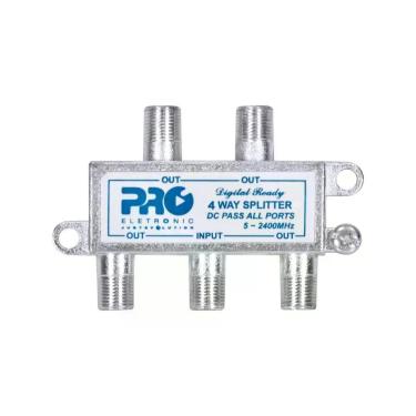 Imagem de Divisor de Sinal Proeletronic PQDV2024B 1 Entrada 4 Saídas 5-2400 Mhz Passagem DC 75 Ohms Conectores Fêmea Inox
