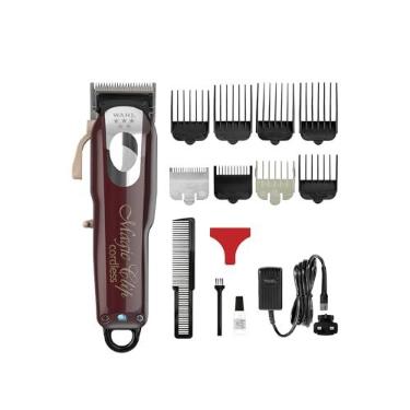 Imagem de WAHL Clipe mágico sem fio 5 estrelas, kit de corte de cabelo profissional, alavanca cônica ajustável, lâmina de desfiar, sem cordão, suprimentos de barbeiro, Vermelho