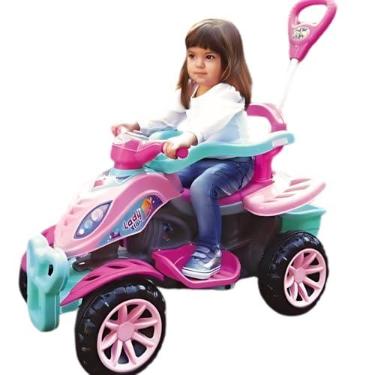Imagem de Quadriciclo Infantil 2 em 1, Carrinho de Passeio com Haste e Pedal, Suporte para Pés, Anel de Segurança, Porta Objetos, 51x61x92cm, Para 9 Meses Até 6 Anos, Capacidade 30kg (Menina)