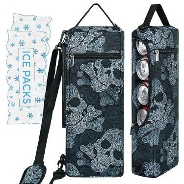 Imagem de Bolsa térmica de golfe mais bolsa de gelo – refrigerador isolado de lado macio comporta 6 latas ou 2 garrafas de vinho - manga de cerveja camuflada cinza cabe discretamente em sacos de golfe - preta