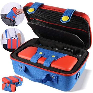 Imagem de Bolsa E Case Compatível Com Nintendo Switch Oled E Padrão V1 V2 Mario Vermelho E Azul Com Alça Ombro Maleta Viagem Grande Cabe Tudo