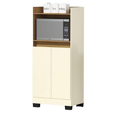 Imagem de Buffet Aparador Armário Organizador Multiuso Cozinha Balcao para Forno Microondas 2 Portas Jet Primus - Pérola/Mel