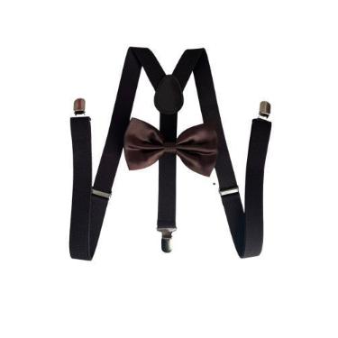 Imagem de 5 Kits Suspensório + Gravata Borboleta Adulto - STYLESTORE, Marrom, In