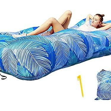 Imagem de Espreguiçadeira inflável ergonômica, sofá inflável para viagens, ao ar livre, acampamento, caminhadas, festas na praia, piquenique, quintal, beira do lago (pena azul)