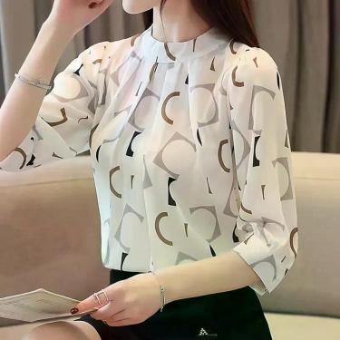 Imagem de Blusa Feminina Chiffon Branca - Estilo Coreano Casual para Escritório,