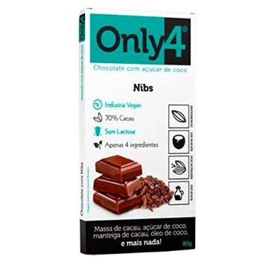 Imagem de Chocolate 70% Cacau Açúcar de Coco e Nibs de Cacau Only4 80g