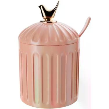 Imagem de Açucareiro de Cerâmica Colibri Wolff com Tampa e Colher, Rosa