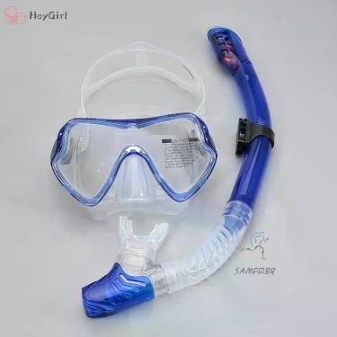 Imagem de Conjunto de Máscara de Mergulho e Snorkel Profissional para Snorkeling com Lente de Vidro Temperado Azul OEM