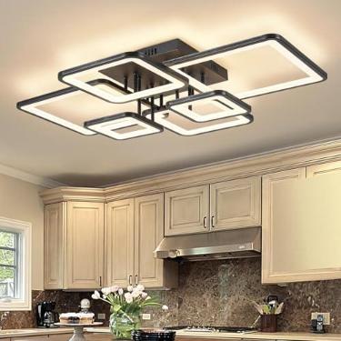 Imagem de ​​Luminária de Teto Moderna e Industrial de Ferro Minimalista com LED 3 Cores Ajustáveis para Sala, Quarto, Cozinha e Sala de Jantar​ (Preto 6 luzes)