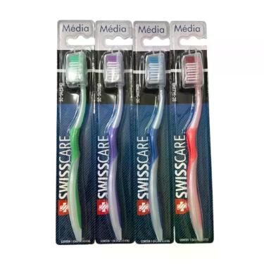Imagem de Kit Escovas de Dente Adultas Swisscare 12 Unidades Cerdas Médias com Capinha Protetora para Higiene Bucal