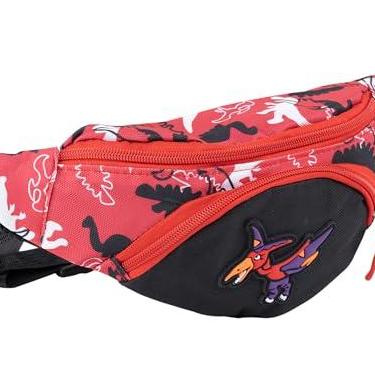 Imagem de Pochete para crianças, meninas e meninos, bolsa de cinto infantil com cinto ajustável para esportes, corrida, acampamento, viagem, festival, festa, 3 a 11 anos, Dinossauro vermelho de lona, 4.3 x 12.6
