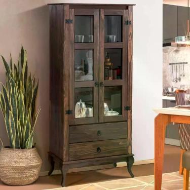 Imagem de Cristaleira Madeira Maciça 2 Portas Vidro Imbuia D112 Shop Jm Imbuia