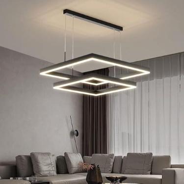 Imagem de Ajustável Moderno - LED Quadrado Pendente Luzes, Lustre Simples Compatível com Sala de Estar Sala de Jantar Cozinha Quarto, Lustre Lâmpadas