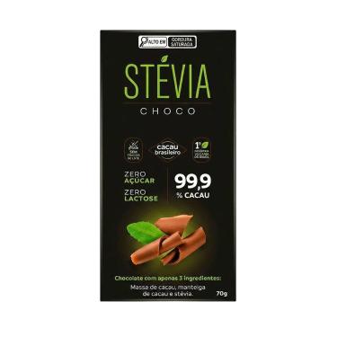 Imagem de Chocolate Vegano Zero Açúcar Zero Lactose 99,9% Cacau Stévia Choco  70