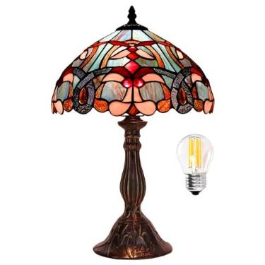 Imagem de WERFACTORY Tiffany Lamp Azul Rosa Vitral Luminária De Mesa Luz De Leitura 12X12X18 Polegadas Decoração Quarto Sala De Estar Home Office Série S830B