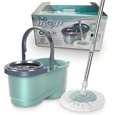 Imagem de Casa Prestige Mop Balde Giratório Pró Verde com Centrífuga em Inox com 2 Refis Microfibra Balde 7 Litros Cabo 140cm