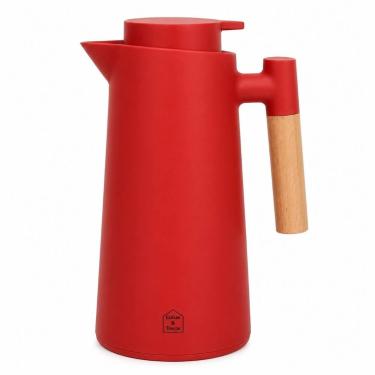 Imagem de Garrafa Térmica Termometro Digital 1L Café Chá Nórdica Com Cabo Madeir