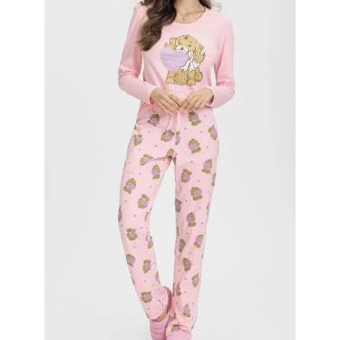 Imagem de Pijama Longo Mensageira Da Paz 034164 Feminino Love Pet Meia Malha T. 