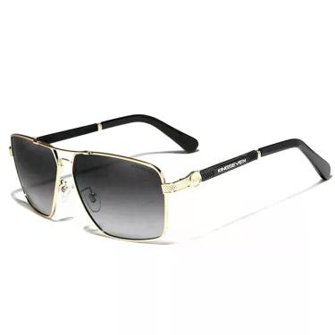 Imagem de Óculos De Sol Polarizados Masculino Design Piloto Condução Proteção Uv400 Dourado
