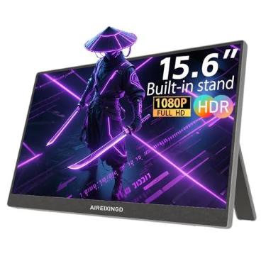 Imagem de AIREIXINGD Monitor Portátil 15,6" 1080P FHD Tela com Porta USB Tipo C HDMI com Capa Inteligente Compatível com Laptop, PC, MacBook, Xbox, PS5, Phone