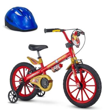 Imagem de Bicicletinha Homem de Ferro com Rodinha Aro 16 Nathor com capacete Azu