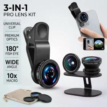 Imagem de Lente Olho De Peixe P/ Celular Kit 3 em 1 Universal Grande Angular - L