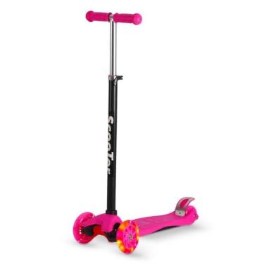 Imagem de Patinete Infantil Unissex Dobrável e Ajustável 4 Rodas Com Luzes Em Led Até 70kg Azul/Preto/Rosa