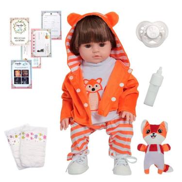 Imagem de Boneco Reborn Bebê Realista 46cm Roupa Raposa Fala 30 Frases - Cegonha