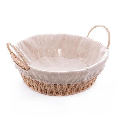 Imagem de Cesta 24 cm com alça em papel redonda com forro em tecido Wolff - 6151