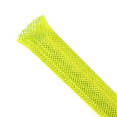 Imagem de Manga de cabo expansível trançada, tear de fio de PET, gerenciamento de cabos de malha flexível para TV, computador, home theater, automotivo, protege o gato de cabos mastigáveis (amarelo, 1,27 cm x