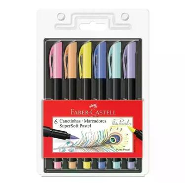 Imagem de Caneta Hidrográfica Supersoft Brush 150706tpsoft 6 Cores Pastel - Faber Castell