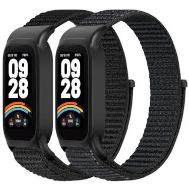 Imagem de WNIPH Pulseiras de relógio de nylon compatíveis com Xiaomi Smart Band 9 Active/Redmi Band 3, 2 peças de pulseiras esportivas respiráveis ajustáveis para mulheres e homens