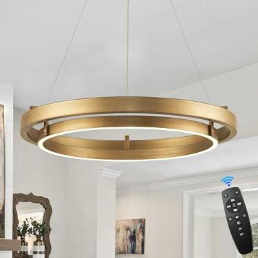 Imagem de Candelabro de anel de LED latão dourado lustres de hall de entrada redondos reguláveis lustres circulares modernos para sala de jantar, entrada, quarto, escritório, sala de estar, 61 cm