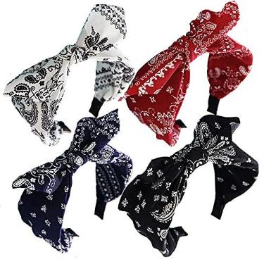 Imagem de Bandana feminina com laço largo, faixa de cabelo elástica para orelhas de coelho, faixa de cabelo com nó, acessórios de cabelo