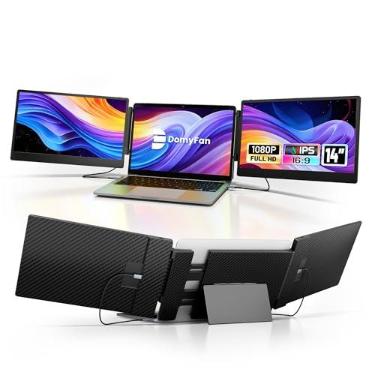 Imagem de domyfan Tela de laptop de 14 polegadas, monitor portátil triplo S3 FHD 1080P IPS, HDMI/USB-A/Tipo-C Plug and Play, compatível com Windows/Mac/Android/Chrome