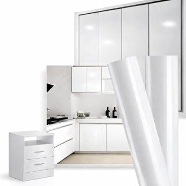 Imagem de Adesivo Vinil Branco Impermeável Lavável P/Envelopamento Móveis Geladeira Fogão Mesa (Branco Brilho, 3m x 50cm)