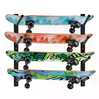Imagem de Suporte de parede horizontal para skate BiJun, 4 níveis