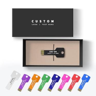 Imagem de Pen drive USB personalizado, pacote com 100 unidades de pen drive em formato de chave personalizada USB 2.0, ideal para presentes corporativos, eventos de negócios e brindes promocionais (32 GB, com